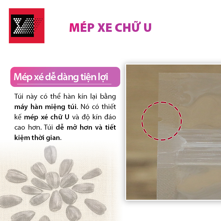 Zip và mép xé chữ U