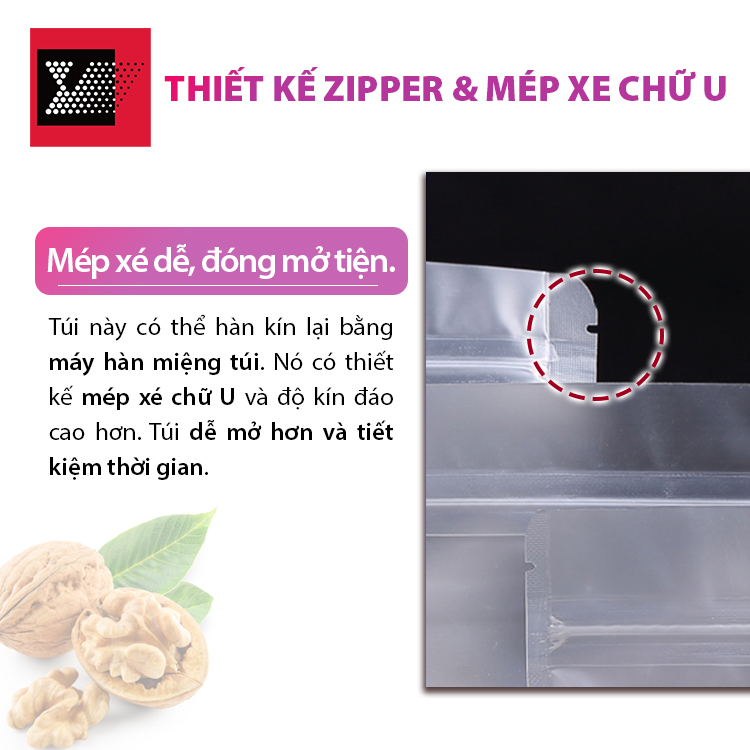 Zip và mép xé chữ U